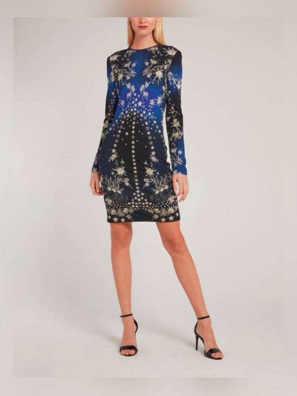 Roberto Cavalli PF15 Blue & Black Star-Print Bodycon Dress